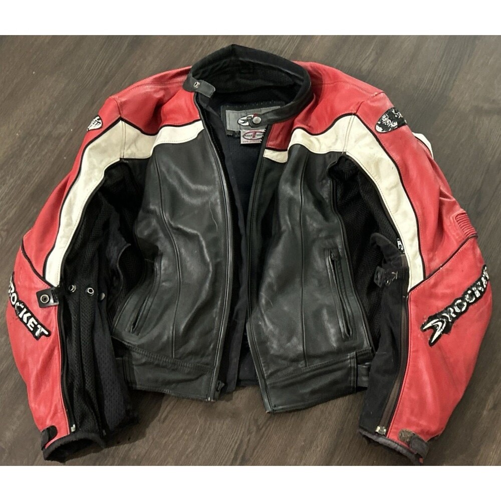 Vintage Joe Rocket Motorcycle Racing Jacket Leather Size 44 Red Black *See pics